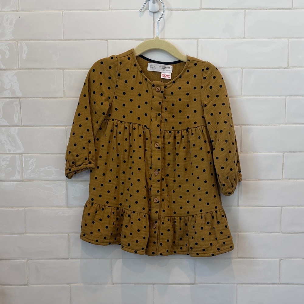 Polka Dot Girls Dress - Mustard